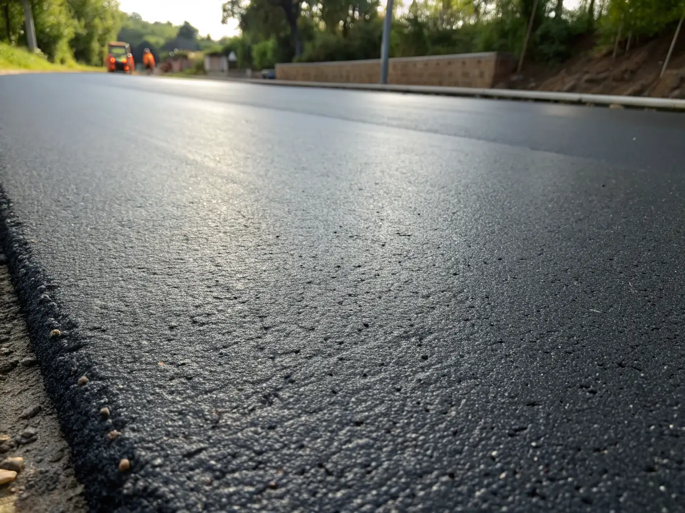 A close-up shot of Penetration Grade Bitumen being applied to a road surface, showcasing its smooth consistency and excellent adhesion properties.